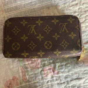 Louis Vuitton Brown and Gold Monogram Zipper Wallet